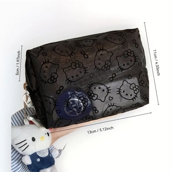 🔥🔥STEAL🔥🔥Sanrio Black Mesh Hello Kitty Cosmetic Case - Picture 2 of 2